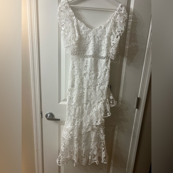 Lulu's White Sheath Dress Puff Sleeve Scoop Neck - Picture 5 of 10